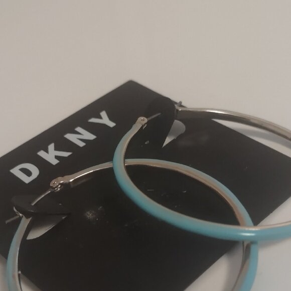 Vintage DKNY Turquoise & Gold Tone Large Hoop Earrings - MSRP $38 - Picture 7 of 7